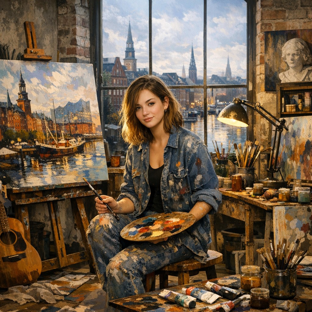 Junge Künstlerin in ihrem Hamburger Atelier