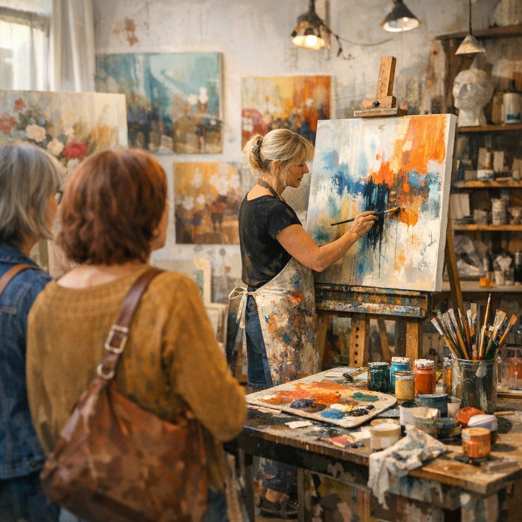 Besucherinnen bei einem offenen Ateliertag