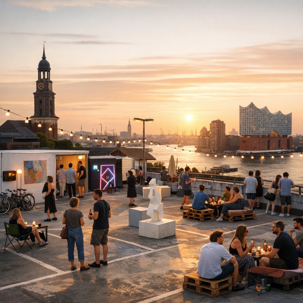 Kunstpräsentation auf einem Parkdeck bei Sommerrundgang