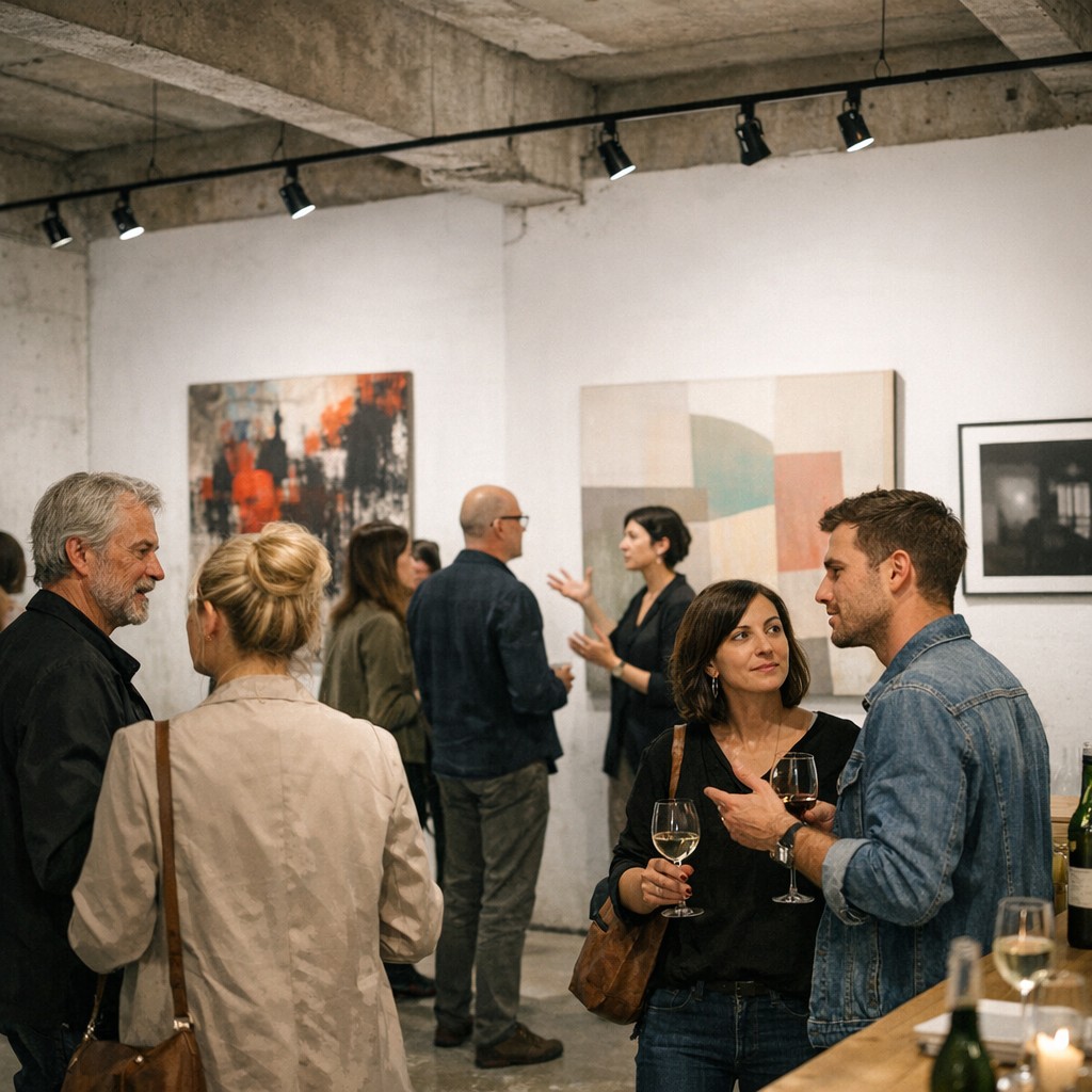Gäste im Gespräch bei einer Vernissage